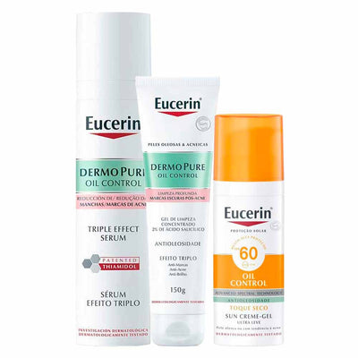 Eucerin DermoPure Oil Control Kit Limpeza 150g Sérum 40ml e Protetor FPS 60 52g