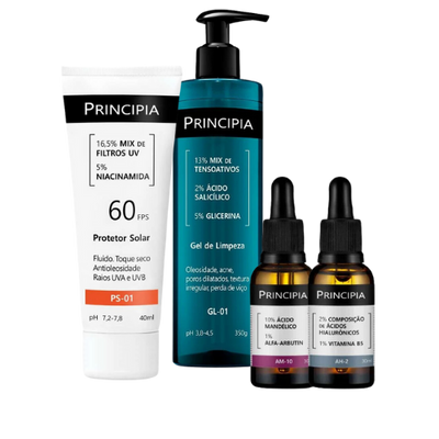KIT Pele Oleosa - ÁCIDO GLICÓLICO + ÁCIDOS HIALURÔNICOS + GEL DE LIMPEZA GL-01 350G + PROTETOR SOLAR PS-01 FPS 60