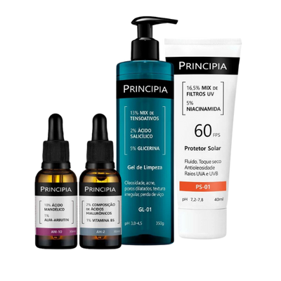 KIT Pele Mista -  ÁCIDOS HIALURÔNICOS + PROTETOR SOLAR PS-01 FPS 60 + GEL DE LIMPEZA GL-01 350G + ÁCIDO GLICÓLICO
