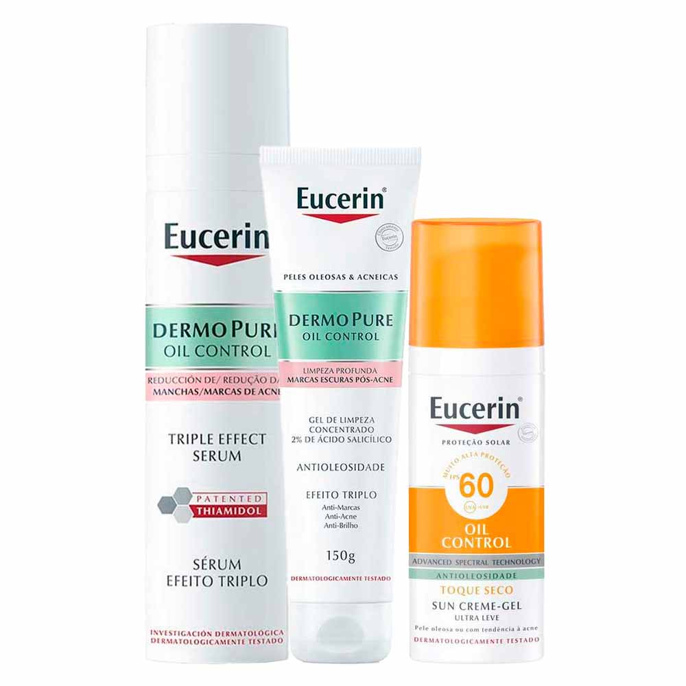 Eucerin DermoPure Oil Control Kit Limpeza 150g Sérum 40ml e Protetor FPS 60 52g