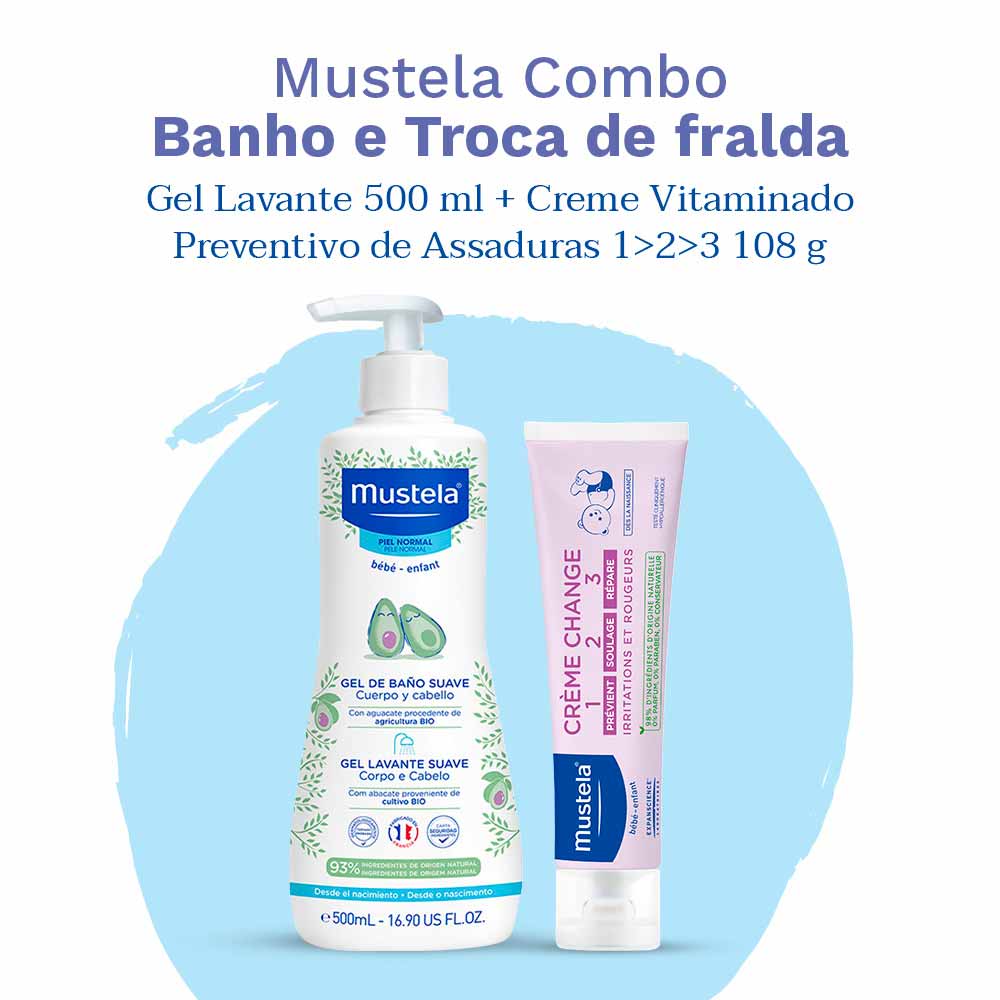 Mustela Bebê Kit Gel Lavante 500ml e Creme Preventivo 100ml