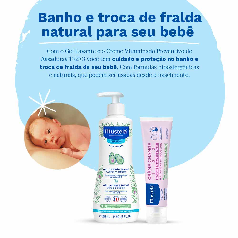 Mustela Bebê Kit Gel Lavante 500ml e Creme Preventivo 100ml