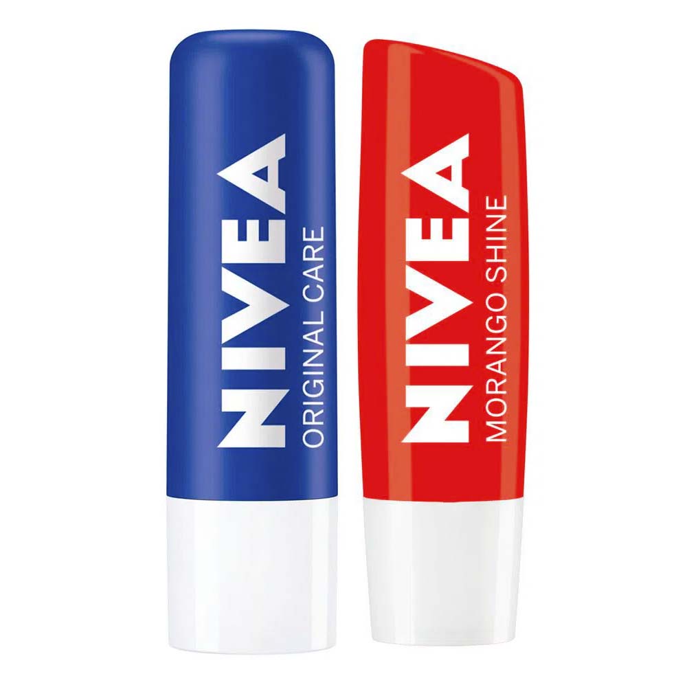 Nivea Kit Hidratante Labial Morango Shine e Original Care 2x4,8g