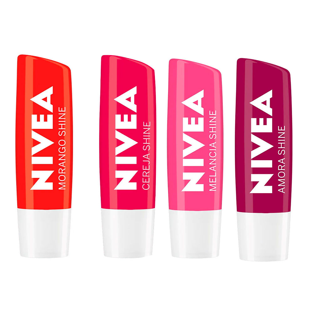 Nivea Kit Hidratante Labial Shine Morango Cereja Amora e Melancia